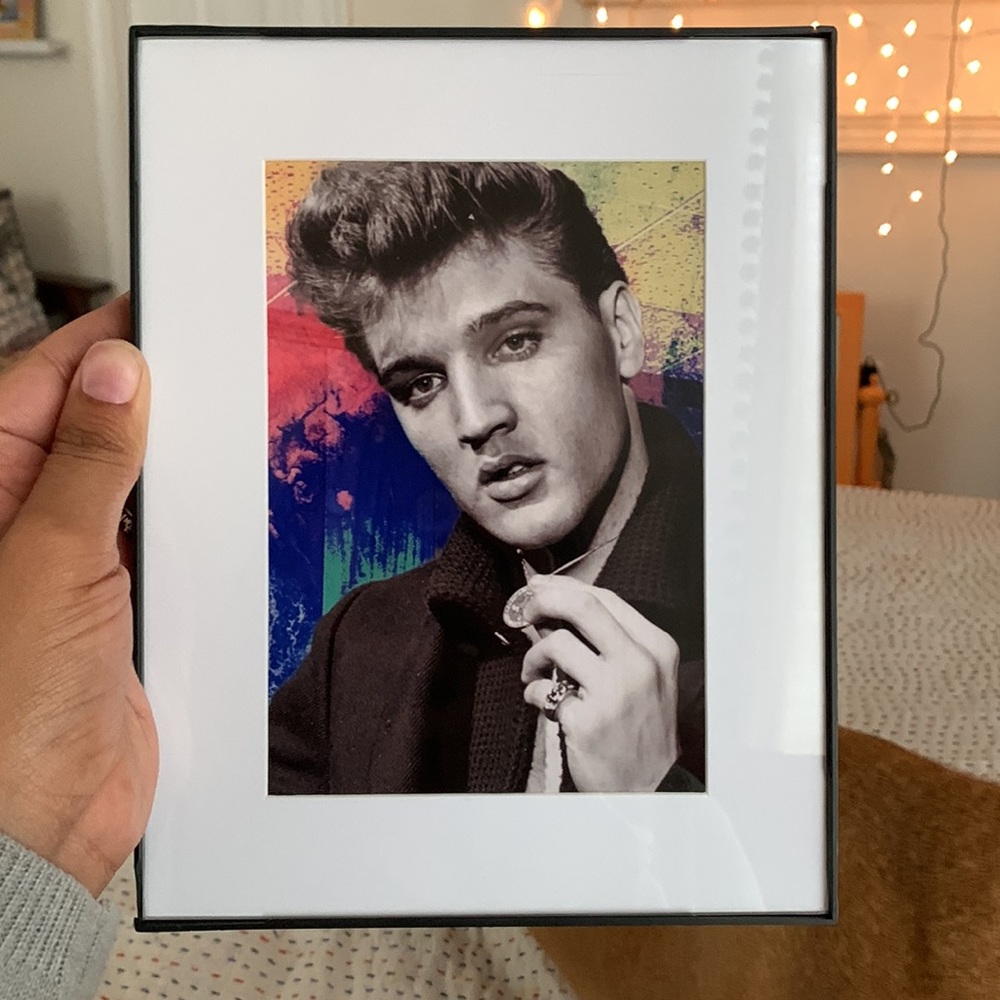 Original art Photo print of Elvis Presley Holding medallion